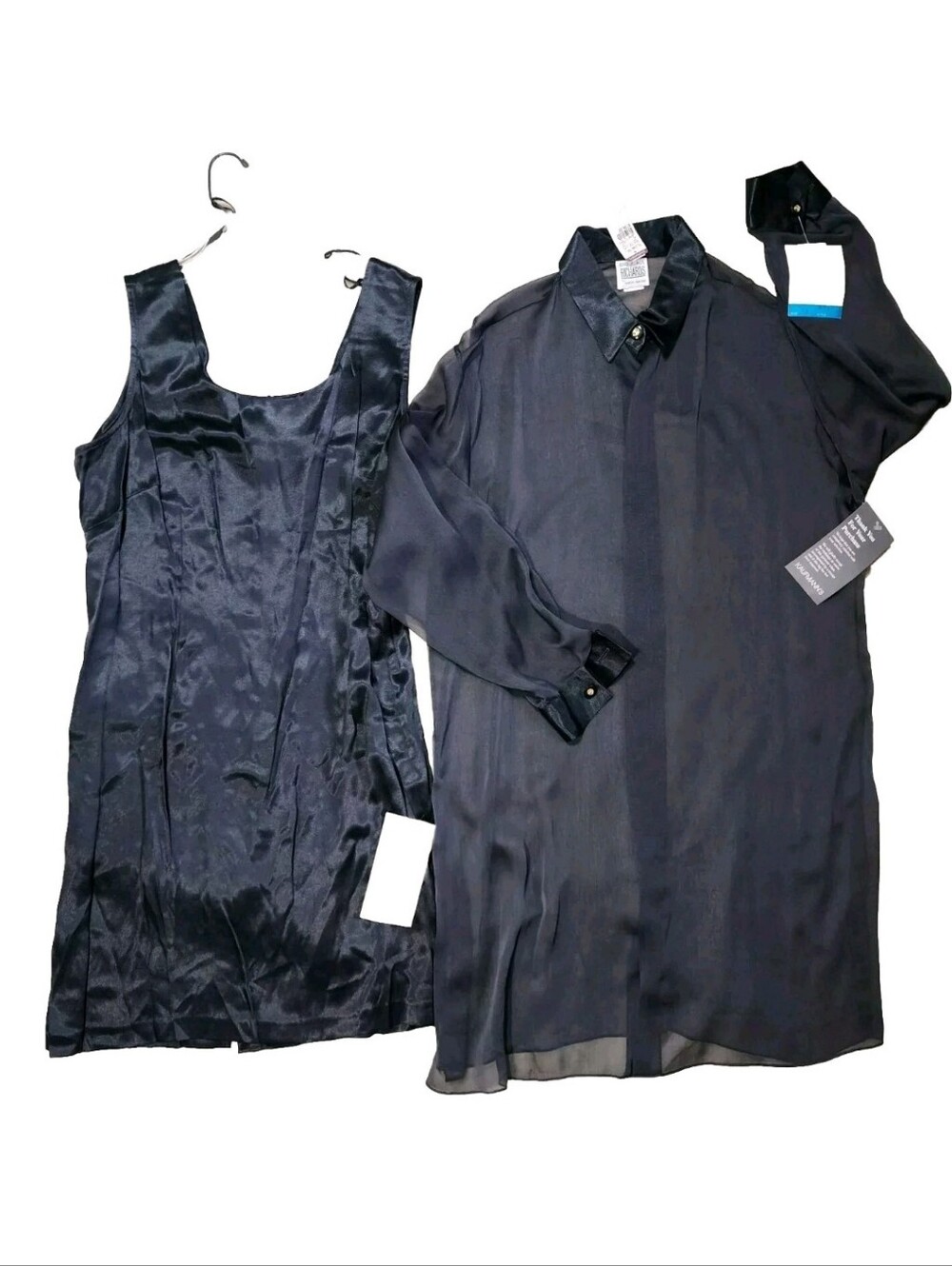 NWT 2 Pc Vtg Evenings Sz 18 Black Silky Night Wear R & M Richards By Karen Wong
